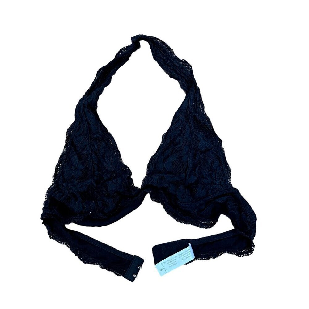 Lacy black bralette halter neckline bra top‎ comfortable delicate women size S